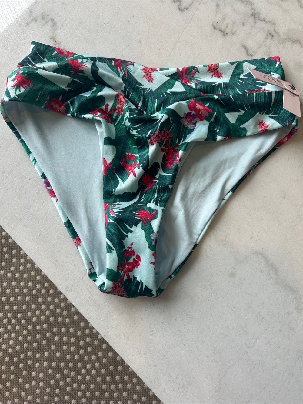 NWT Victoria's Secret Bikini Bottom Floral Green Palm High Waist Cheeky (M) - Picture 4 of 8